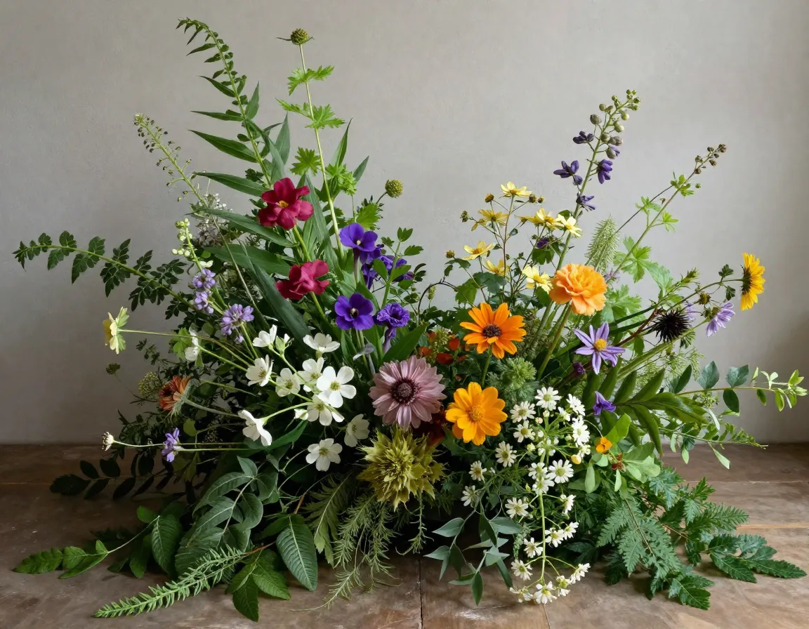 Arreglo de jardín silvestre con flores mixtas de temporada